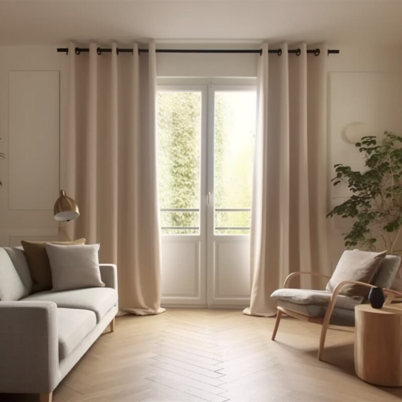 Double rideau occultant thermique beige - Bloquez la lumière et réduisez les bruits extérieurs.