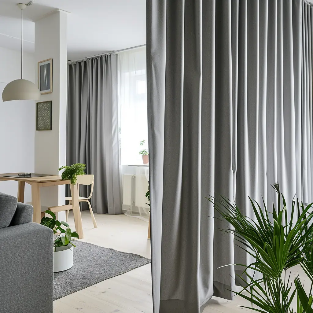 rideau thermique de seoaratuib gris pour un salon moderne