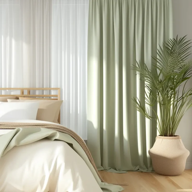 rideau thermique lin vert chambre moderne